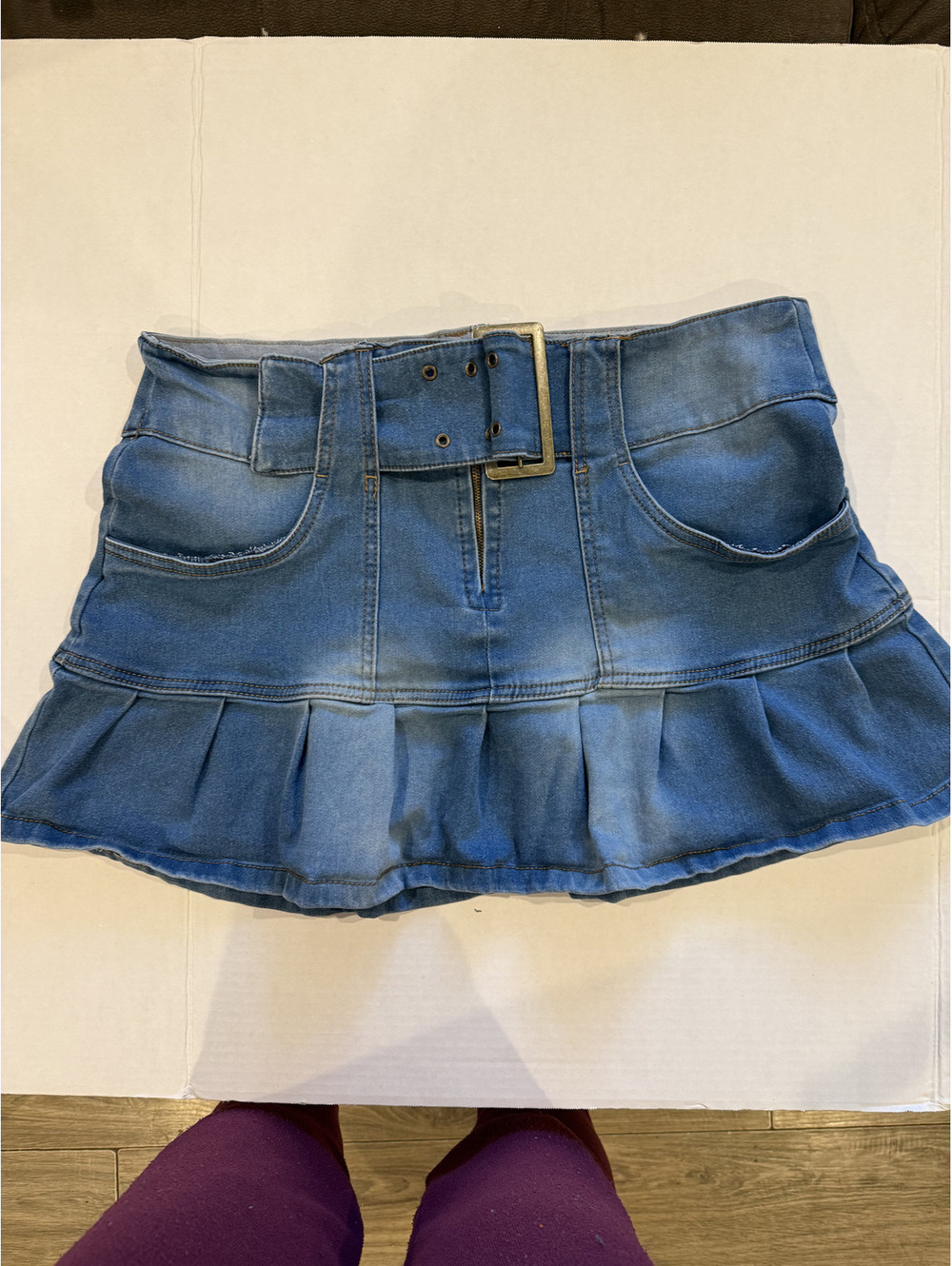 Derek Heart plated blue denim mini skirt pretty blue size 13 polyester spandex